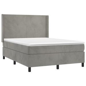 vidaXL cama box spring con colchón terciopelo gris claro 140x200 cm