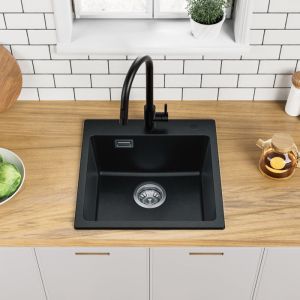 Cuba de cozinha - granito - preto - 1 cubo - 45x45x20cm - anti-odor e resis