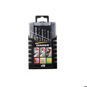 Coffret com 20 brocas mistas - diager - betão/madeira/metais - 5017a