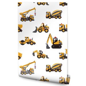 Papel de parede quarto criança excavatrices carros construção amarelos