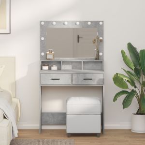 Mesa de maquilhagem com luzes LED cinza betão 79x41x135 cm wf277100