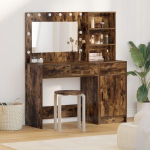 Conjunto de mesa de maquiagem 2 peças com LED e madeira fumada wf796253