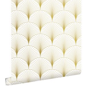 Estahome papel de parede motivo art deco brancoedourado 53 cm x 10.05 m