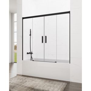 Resguardo banheira 2fixos + 2 deslizante basic 162-172cm transparente preto