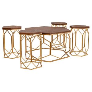 Conjunto siena mesa de centro e 4 bancos em metal dourado