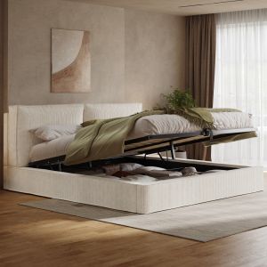 Cama de casal 180x200cm com arrumação hidráulica e estrado cotelê – bege