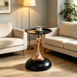 Mesa auxiliar redonda para quarto preto dourado 38cm