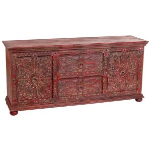Aparador madeira artesanal vermelho 165x45x76h cm