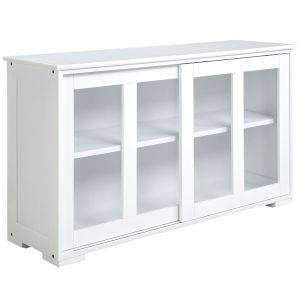 Aparador 107x33x62,5 cm mdf e vidro temperado color blanco Homcom