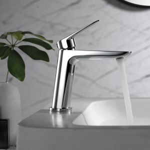 Torneira monocomando para lavabo cromada em latão e zama com cartucho cerâm