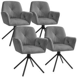4 cadeiras giratórias 360º de terciopelo 56,5x54x86 cm, antracite/preto