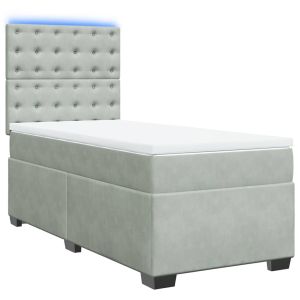 vidaXL cama box spring con colchón terciopelo gris claro 90x190 cm