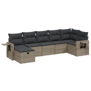 vidaXL set de sofás de jardín 7 piezas con cojines ratán pe gris