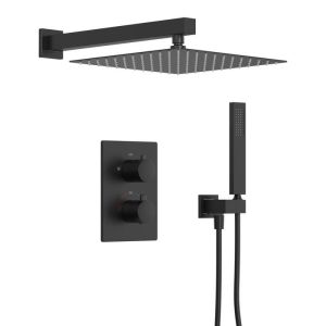 Sistema de duche encastrado - preto mate - 12 polegadas