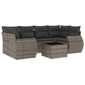 vidaXL set de sofás de jardín 7 piezas con cojines ratán pe gris