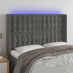 Cabeceira de cama c/ LED veludo 147x16x118/128 cm cinza-escuro ptob8074
