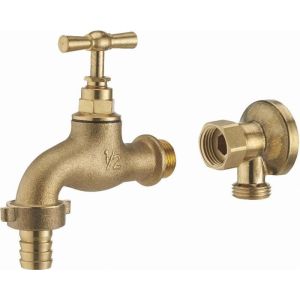 Kit torneira externa latão bruto + aplique de parede integral giratório 1/2