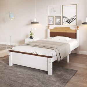 Cama individual 90x200cm com pés decorativos madeira mdf – branco