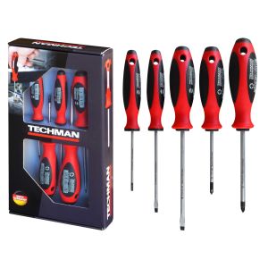 Conjunto de 5 chaves de fenda / pozidriv - techman - 1170510 - cabo ergonôm