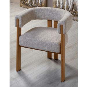 Poltrona akona, modelo clássico, em tecido bege, dimensões 67x60x70 cm.