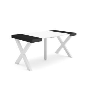 Mesa consola extensível, 160x90x73cm, branco e preto, pés de madeira rf2738