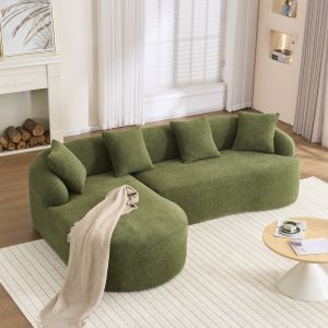 Sofá modular em l com chaise longue à esquerda em chenille verde 3 lugares