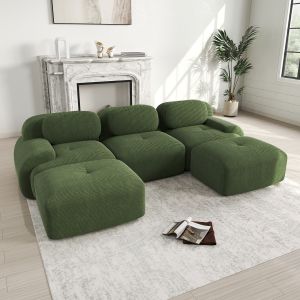 Sofá de canto modular em veludo cotelê verde sem montagem