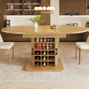 Mesa de jantar extensível com arrumação mdf natural 76x118x118cm