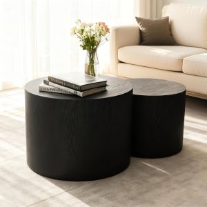 Conjunto de 2 mesas de apoio redondas mdf preto 38,5x48,5x48,5cm