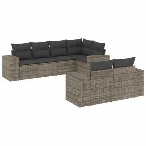 vidaXL set de sofás de jardín 7 piezas con cojines ratán pe gris