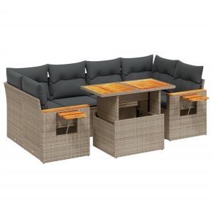 vidaXL set de sofás de jardín 7 piezas con cojines ratán pe gris