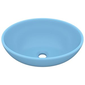 Lavatório luxuoso formato oval 40x33cm cerâmica azul-claro mate