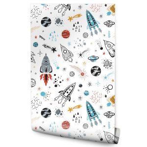 Papel de parede quarto criança espace fusées galaxie