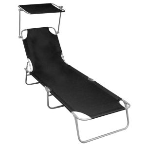 vidaXL tumbona plegable con toldo de aluminio negra