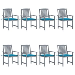 Cadeiras de jardim c/ almofadões 8 pcs acácia maciça cinzento