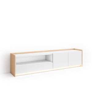 Móvel de tv, 207x37x50cm, branco e carvalho soft, LED rf4893