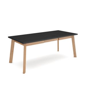 Mesa sala de jantar, 194x90x75cm, preto e carvalho, pés de madeira rf2918