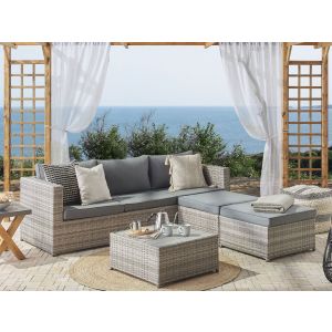 Conjunto lounge ratan sintético cinzento sabbia