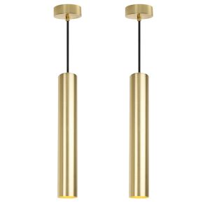 Pack 2 lâmpadas pendentes teto alumínio dourado tubo 40cm GU10 ajustável