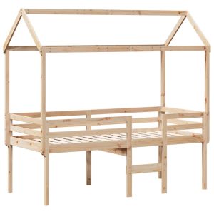 vidaXL cama alta con techo madera maciza de pino 90x200 cm