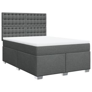 vidaXL cama box spring con colchón tela gris oscuro 140x200 cm