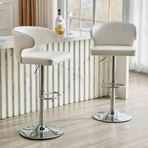 Taburete de bar giratorio con respaldo blanco ajustable 2 piezas