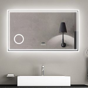 Espelho de casa de banho LED 140×80 cm + relógio + lupa + bluetooth