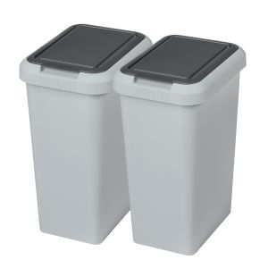 Wellhome conjunto de 2 latas de lixo 9l cinza - touch & lift
