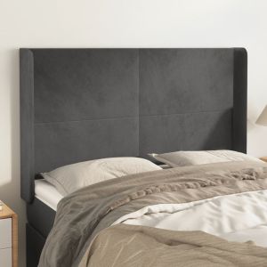 Cabeceira cama c/ abas veludo 147x16x118/128 cm cinzento-escuro ptob9705