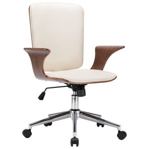 Cadeira escritório c/ rodas couro artif. Creme/madeira curvada wf715948