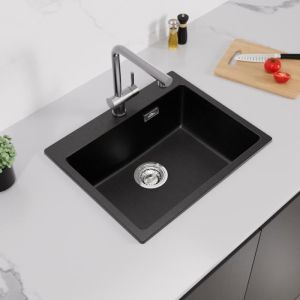 Pia de 1 bacia 55x45x20cm pedra de quartzo undermount pia de cozinha preta