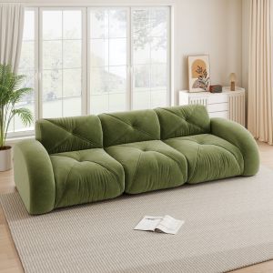 Sofá modular sem estrutura em chenille verde 3 lugares