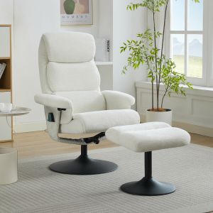 Poltrona relax em chenille branca com massagem aquecimento e apoio para pés