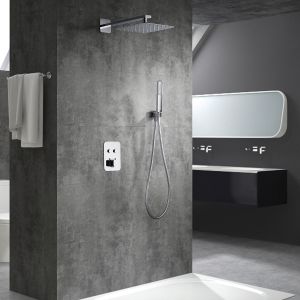 Kit duche termostático encastrado cromado aço e latão 2 vias 25x25